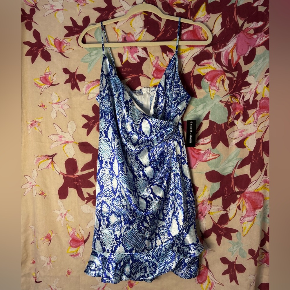 Blue and White Snakeskin Print Mini Dress